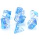 Transparent Gradient Blue with Silver Numbers Polyhedral 7 Dice Set