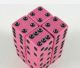 16mm d6 Square Opaque Pink with Black Pips (12)