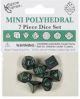 Miniature Opaque Polyhedral Black with Green Numbers Dice Set (7)