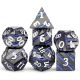 Metal Black Nickel Striped Blue Polyhedral Dice Set (7)