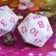 55mm Jumbo D20 White Die with Purple Numbers