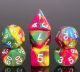 Blended Multi Rock Candy with White numbers Polyhedral 7 Dice Set