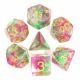 Pearl Swirl Rose Red/Green with Gold Polyhedral 7 Dice Set