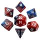 Mini Polyhedral Dice Set: Red/Blue with White Numbers (7)